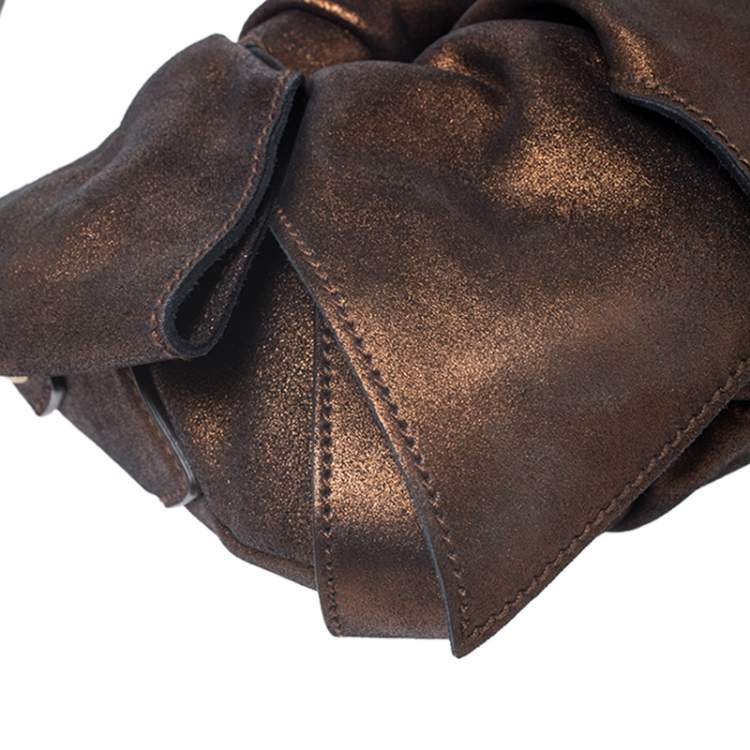 Pre Owned Yves Saint Laurent Metallic Bronze Leather Mini Sac Bow Shoulder Bag