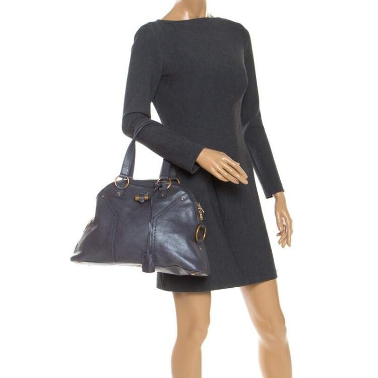 Pre Owned Yves Saint Laurent Metallic Grey Leather Medium Muse Satchel