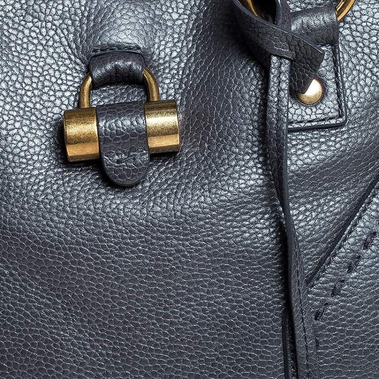Pre Owned Yves Saint Laurent Metallic Grey Leather Medium Muse Satchel