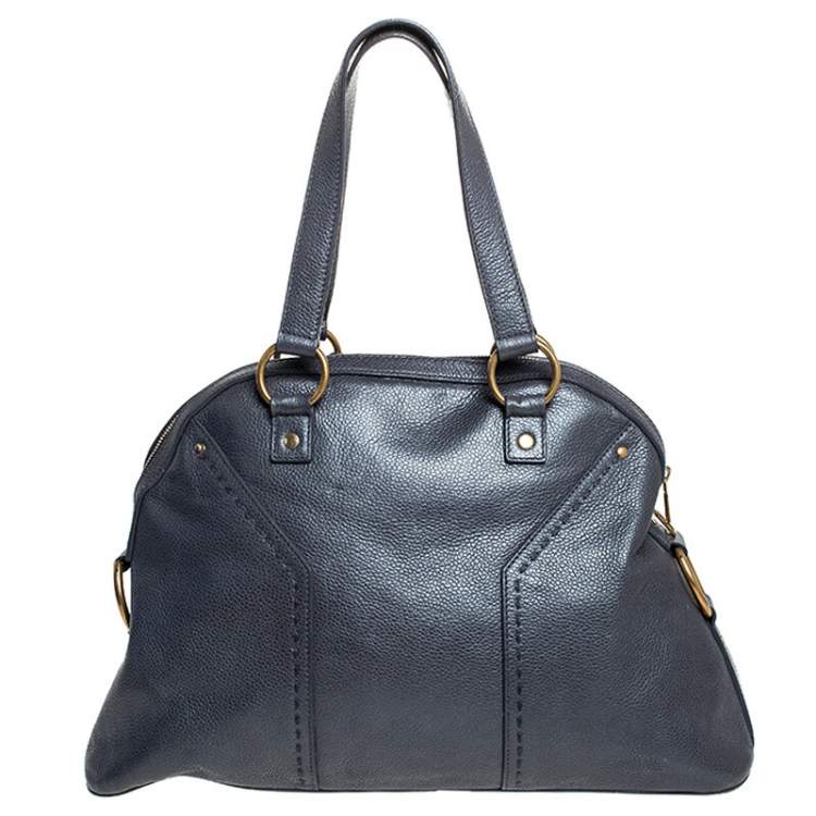 Pre Owned Yves Saint Laurent Metallic Grey Leather Medium Muse Satchel