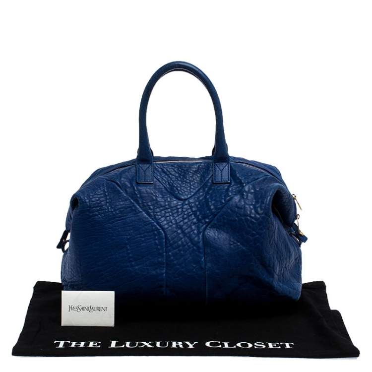 Pre Owned Saint Laurent Blue Leather Medium Easy Y Bag
