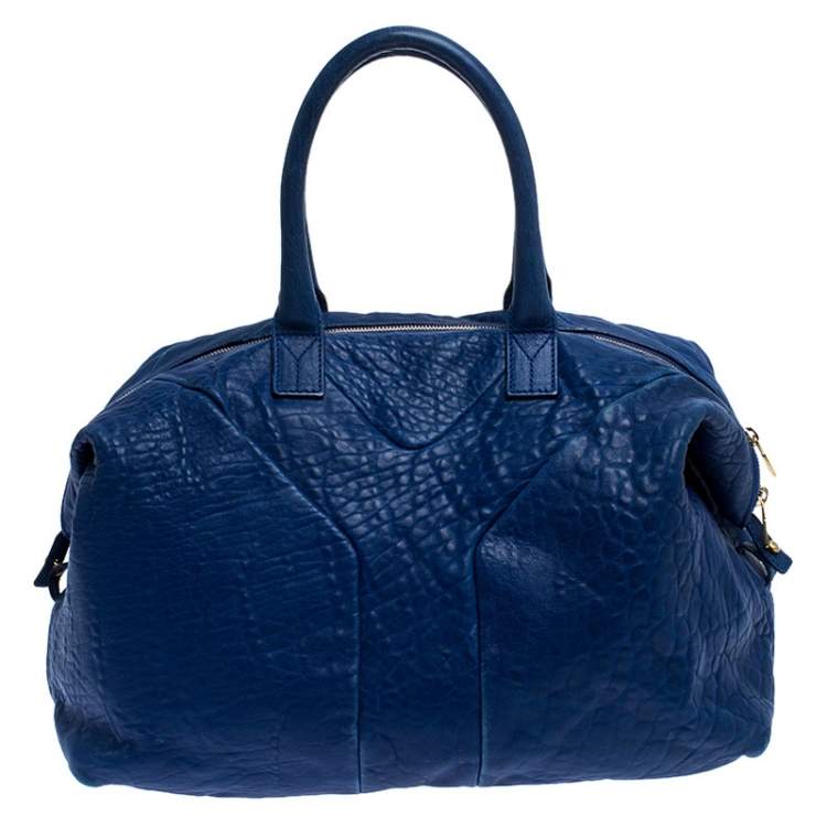 Pre Owned Saint Laurent Blue Leather Medium Easy Y Bag