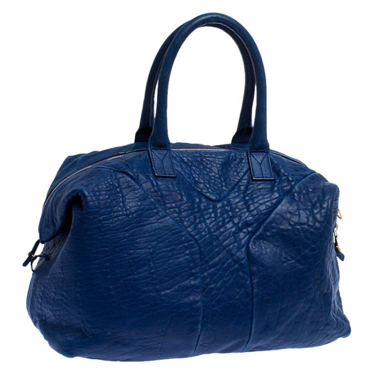 Pre Owned Saint Laurent Blue Leather Medium Easy Y Bag