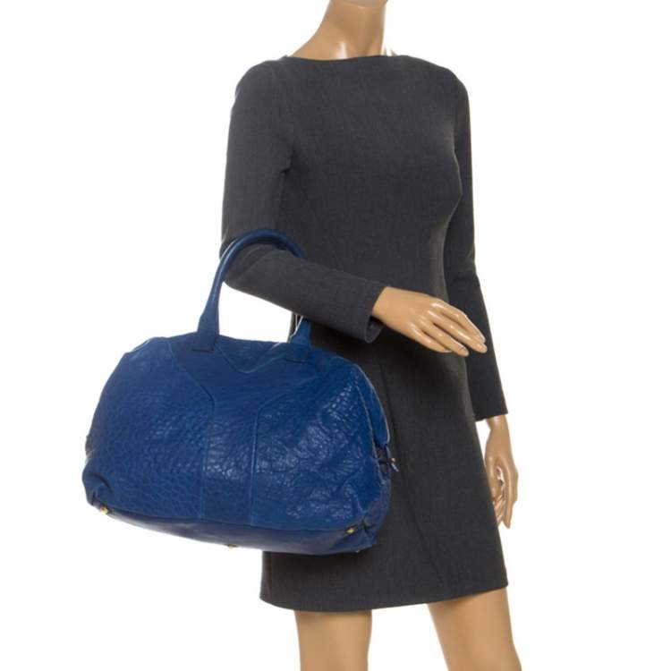 Pre Owned Saint Laurent Blue Leather Medium Easy Y Bag