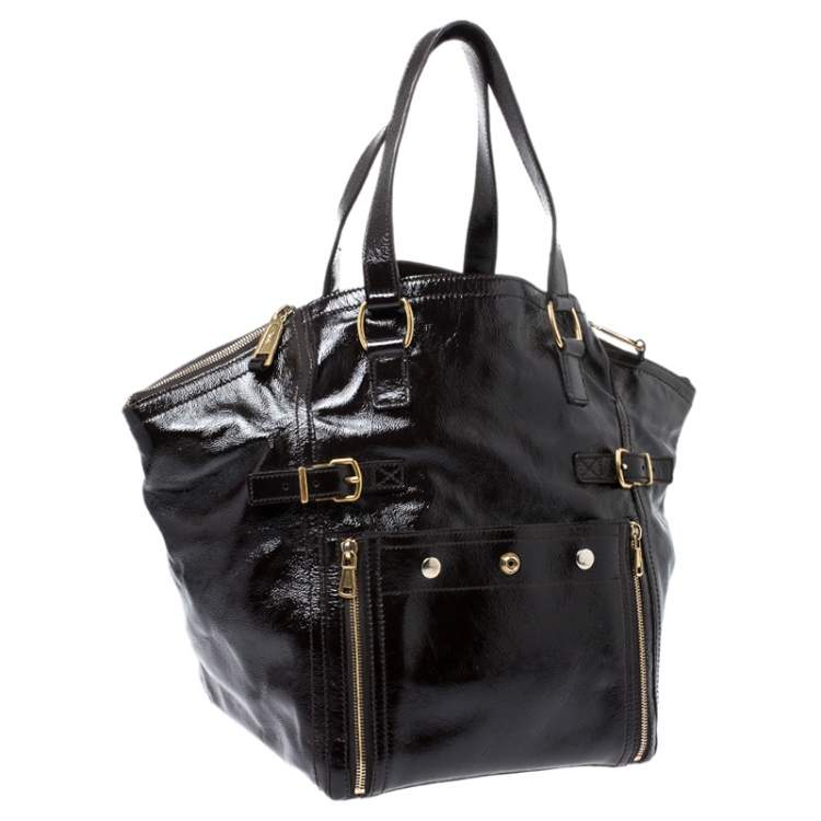 Pre Owned Saint Laurent Paris Brown Patent Leather Medium Downtown Tote