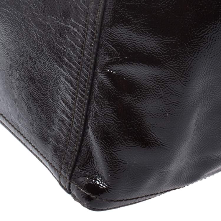 Pre Owned Saint Laurent Paris Brown Patent Leather Medium Downtown Tote