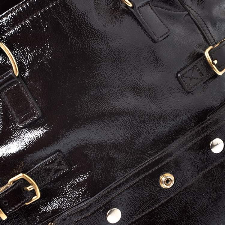 Pre Owned Saint Laurent Paris Brown Patent Leather Medium Downtown Tote