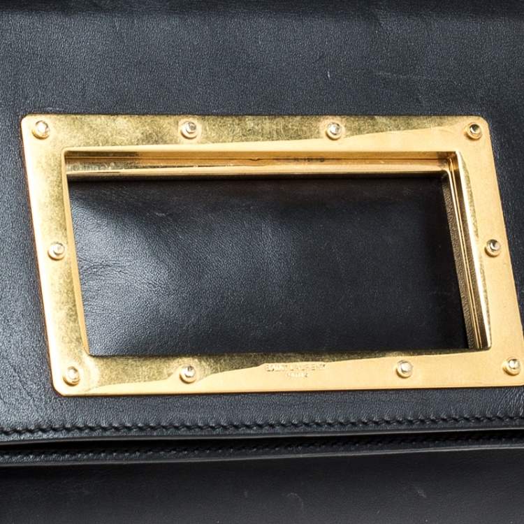 Pre Owned Saint Laurent Paris Black Cut Out Leather Flap Clutch