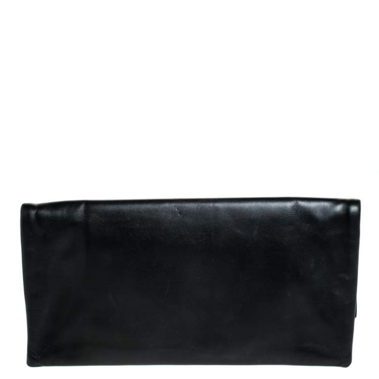 Pre Owned Saint Laurent Paris Black Cut Out Leather Flap Clutch