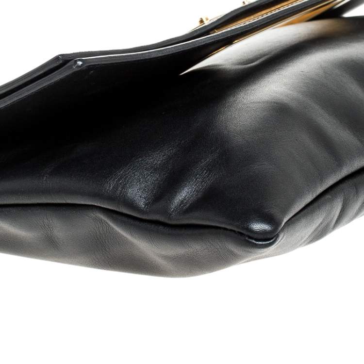 Pre Owned Saint Laurent Paris Black Cut Out Leather Flap Clutch