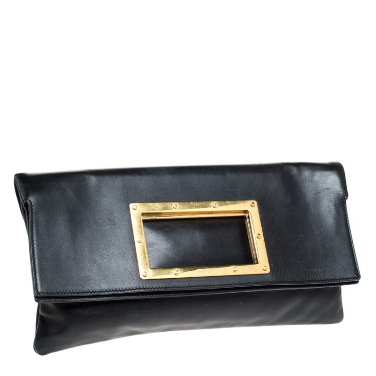 Pre Owned Saint Laurent Paris Black Cut Out Leather Flap Clutch