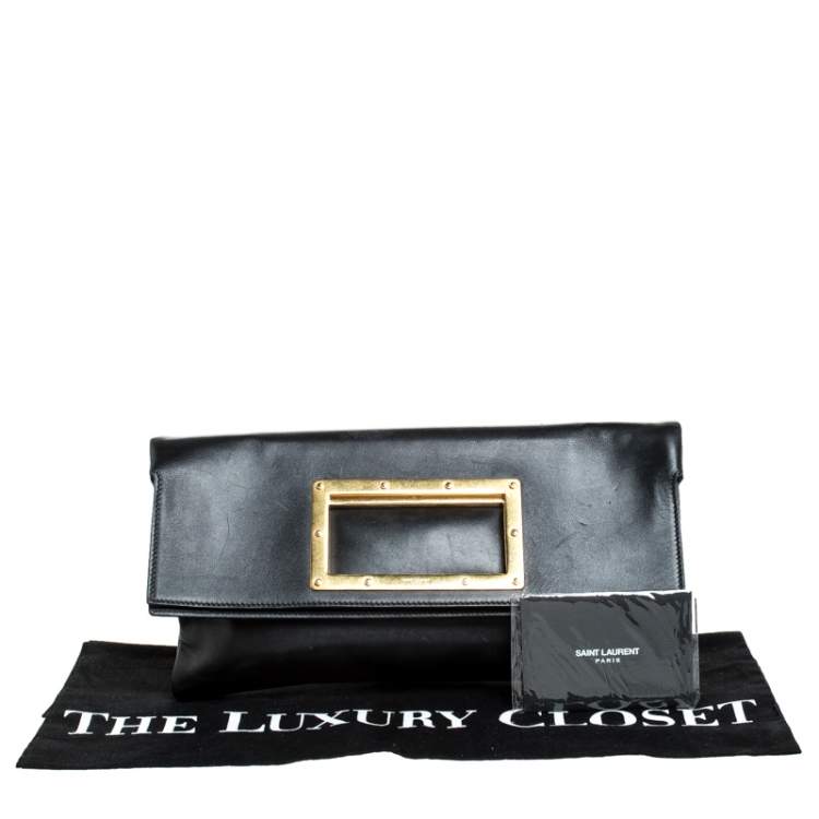 Pre Owned Saint Laurent Paris Black Cut Out Leather Flap Clutch