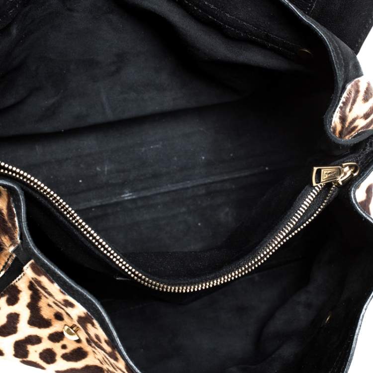 Pre Owned Saint Laurent Brown/Black Calfhair and Leather Medium Muse Two Satchel