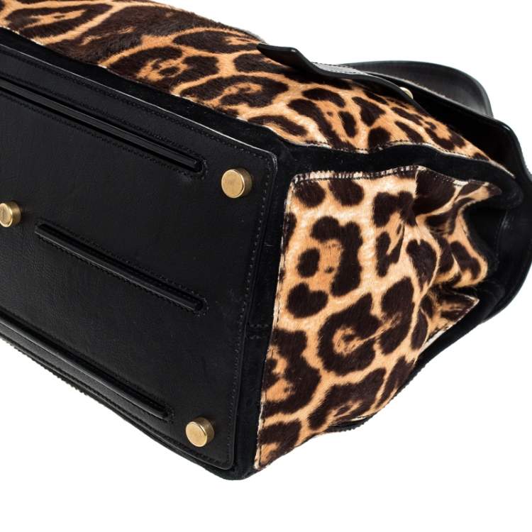 Pre Owned Saint Laurent Brown/Black Calfhair and Leather Medium Muse Two Satchel