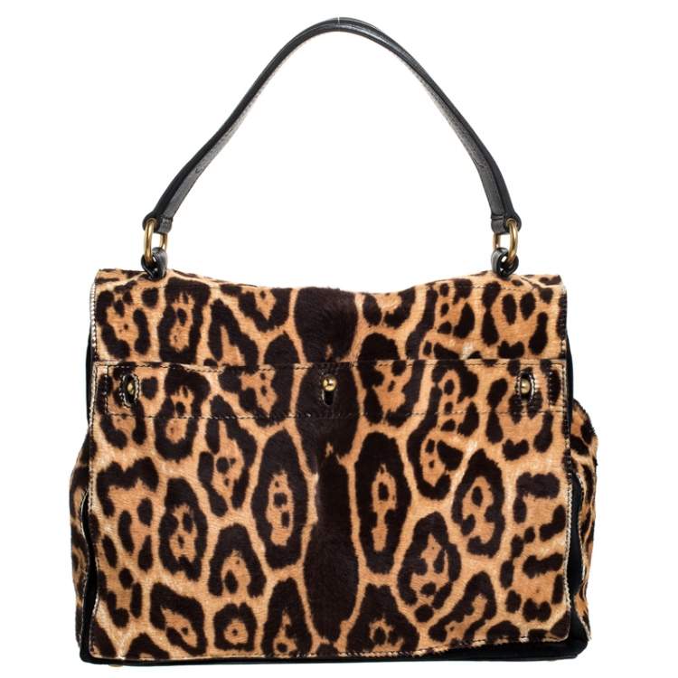 Pre Owned Saint Laurent Brown/Black Calfhair and Leather Medium Muse Two Satchel