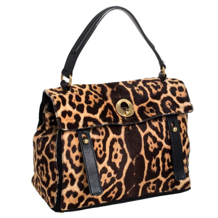 Pre Owned Saint Laurent Brown/Black Calfhair and Leather Medium Muse Two Satchel
