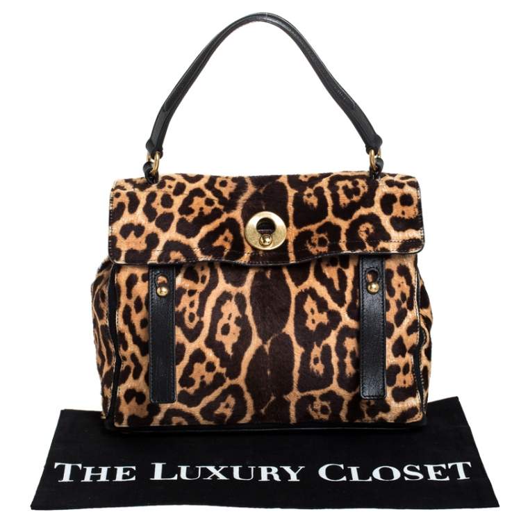 Pre Owned Saint Laurent Brown/Black Calfhair and Leather Medium Muse Two Satchel