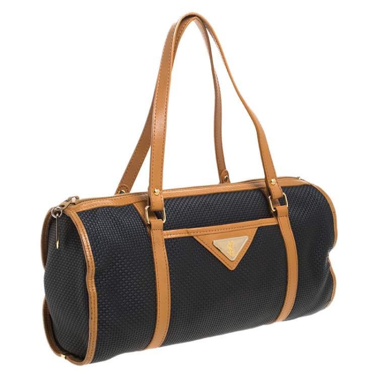 Pre Owned Saint Laurent Black/Brown Vinyl Vintage Boston Bag