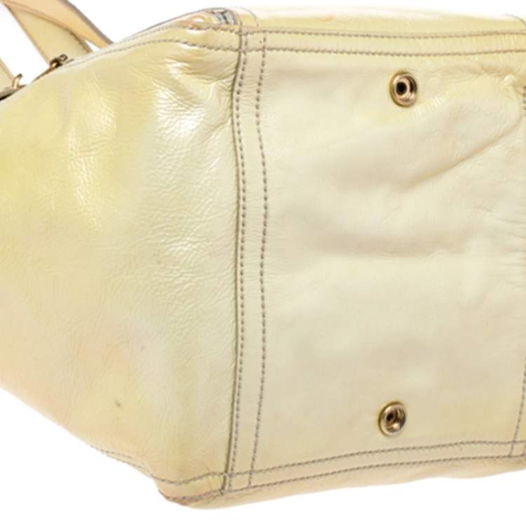Pre Owned Yves Saint Laurent Metallic Yellow Patent Leather Small Downtown Tote