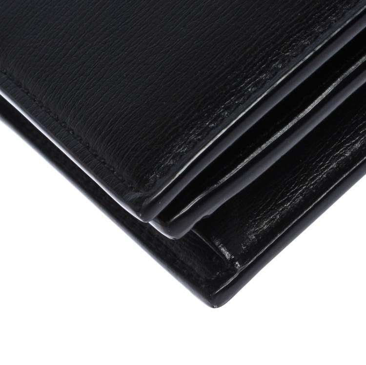 Pre Owned Saint Laurent Paris Black Leather Monogram Flap Wallet