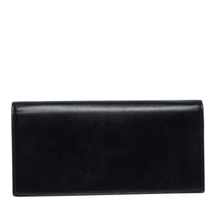 Pre Owned Saint Laurent Paris Black Leather Monogram Flap Wallet