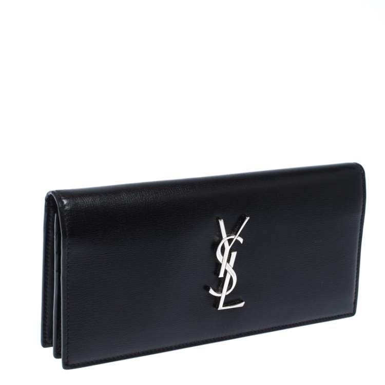 Pre Owned Saint Laurent Paris Black Leather Monogram Flap Wallet