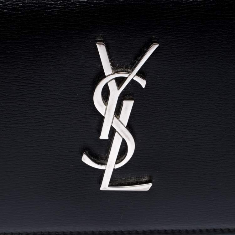 Pre Owned Saint Laurent Paris Black Leather Monogram Flap Wallet