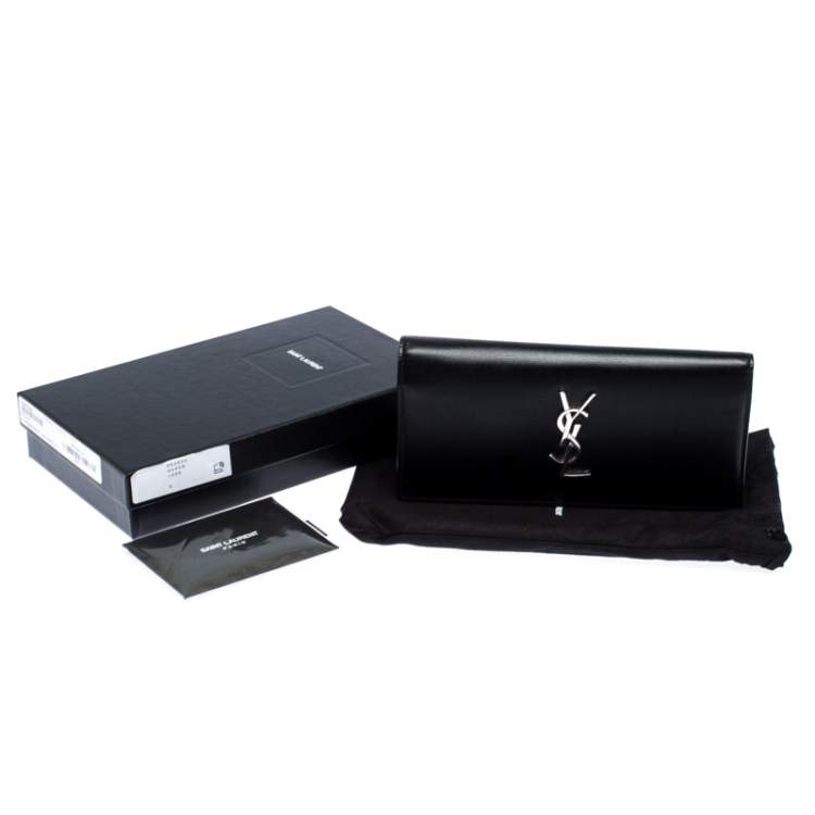 Pre Owned Saint Laurent Paris Black Leather Monogram Flap Wallet