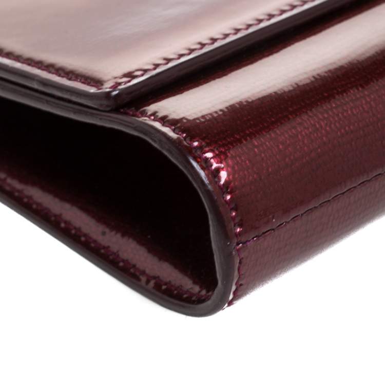 Pre Owned Yves Saint Laurent Burgundy Patent Leather Y-Ligne Clutch