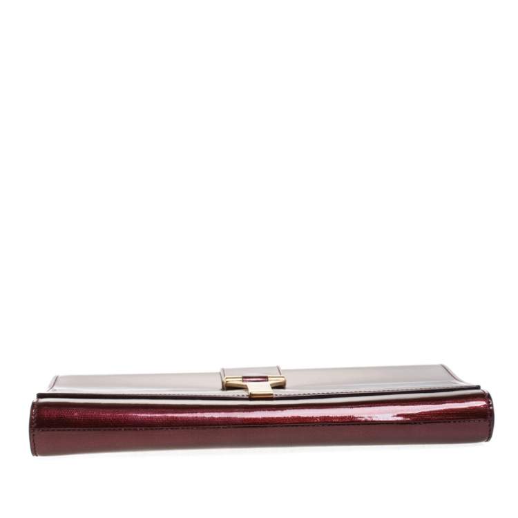 Pre Owned Yves Saint Laurent Burgundy Patent Leather Y-Ligne Clutch