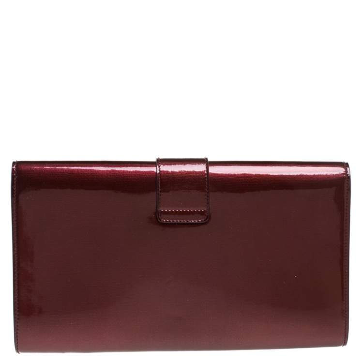 Pre Owned Yves Saint Laurent Burgundy Patent Leather Y-Ligne Clutch