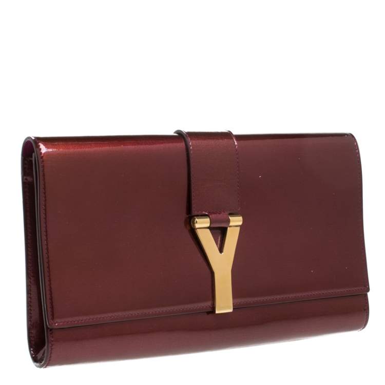 Pre Owned Yves Saint Laurent Burgundy Patent Leather Y-Ligne Clutch