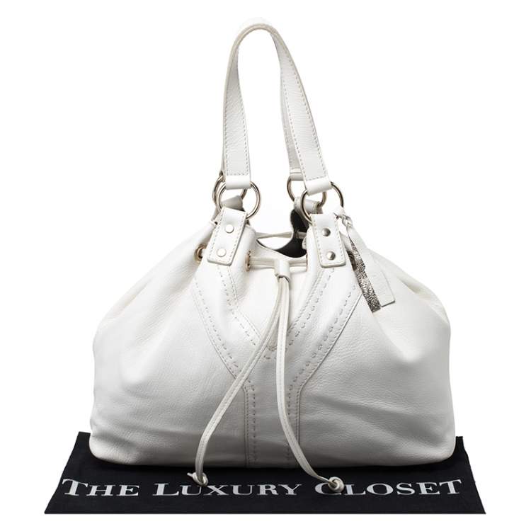 Pre Owned Yves Saint Laurent White/Grey Leather Reversible Double Sac Y Tote