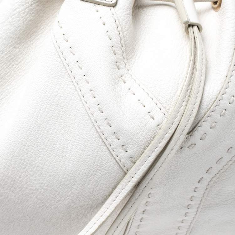 Pre Owned Yves Saint Laurent White/Grey Leather Reversible Double Sac Y Tote