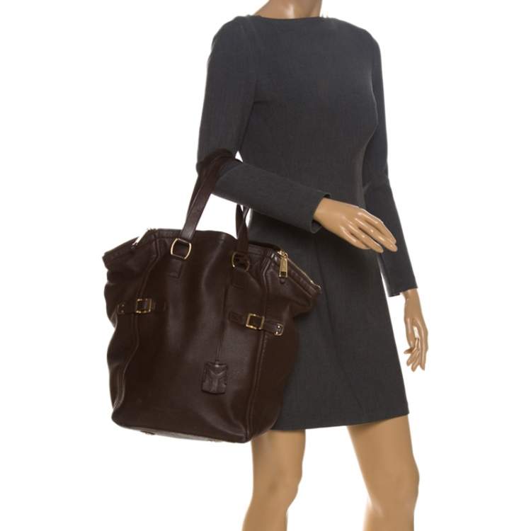 Pre Owned Yves Saint Laurent Dark Brown Leather Large Downtown Tote