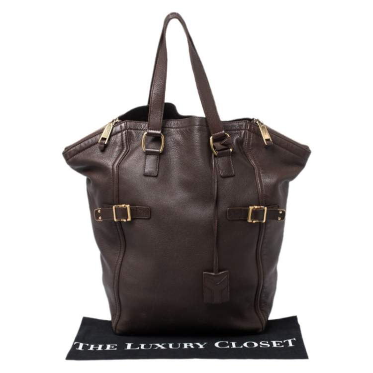 Pre Owned Yves Saint Laurent Dark Brown Leather Large Downtown Tote