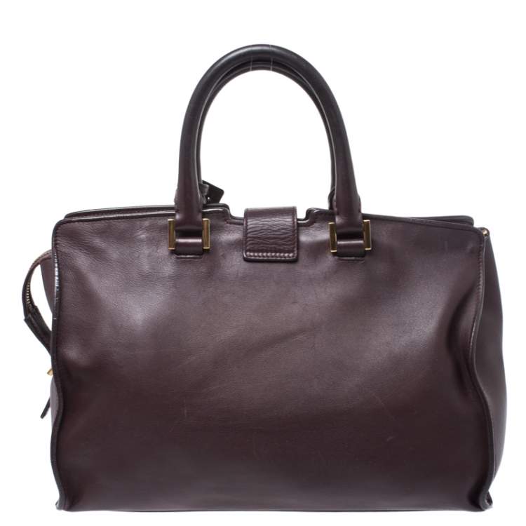 Pre Owned Saint Laurent Burgundy Leather Small Cabas Y-Ligne Tote