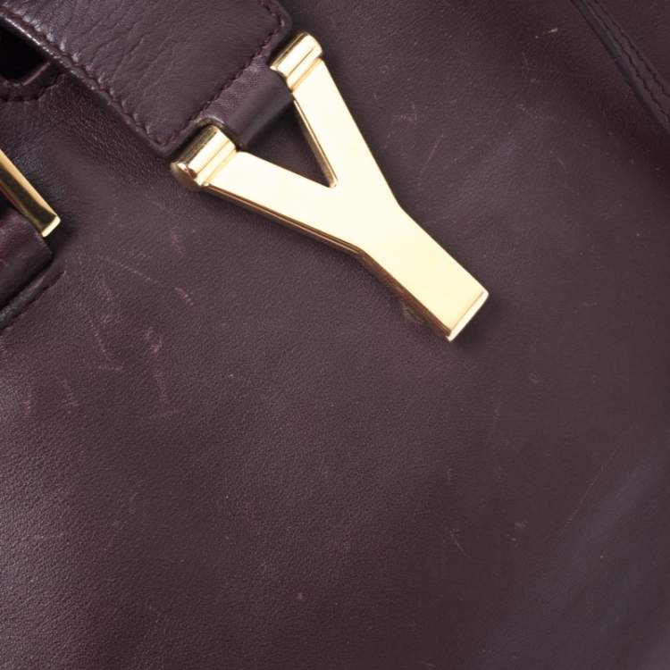 Pre Owned Saint Laurent Burgundy Leather Small Cabas Y-Ligne Tote