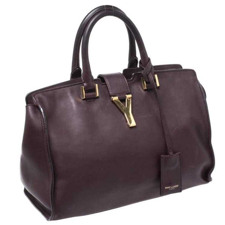 Pre Owned Saint Laurent Burgundy Leather Small Cabas Y-Ligne Tote