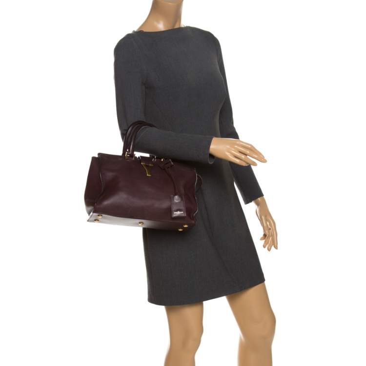 Pre Owned Saint Laurent Burgundy Leather Small Cabas Y-Ligne Tote