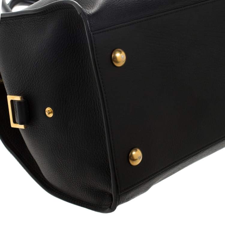 Pre Owned Saint Laurent Black Leather Medium Cabas Y-Ligne Tote