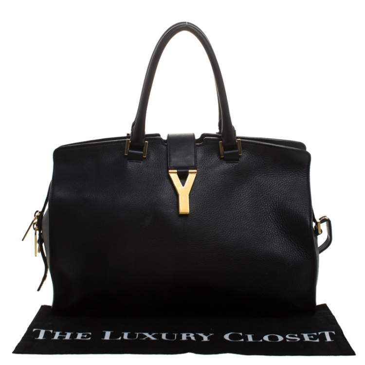 Pre Owned Saint Laurent Black Leather Medium Cabas Y-Ligne Tote