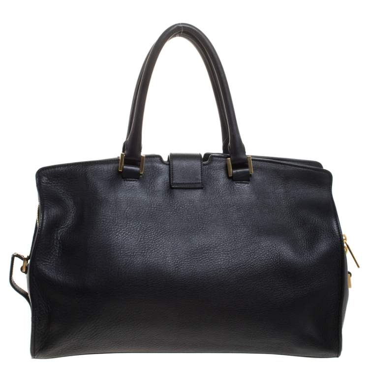 Pre Owned Saint Laurent Black Leather Medium Cabas Y-Ligne Tote