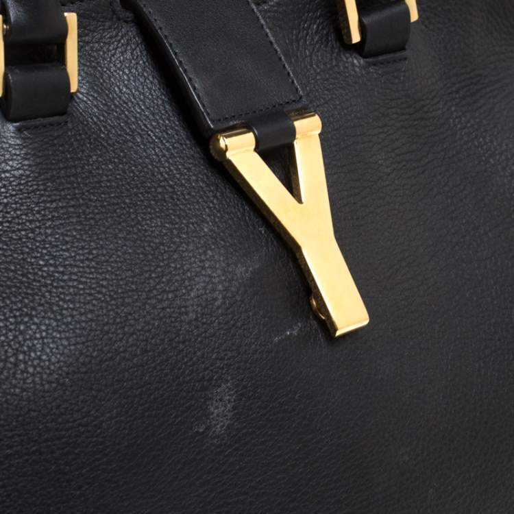 Pre Owned Saint Laurent Black Leather Medium Cabas Y-Ligne Tote