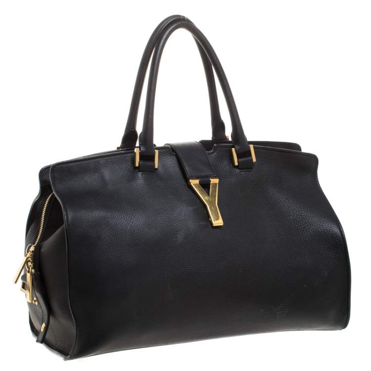 Pre Owned Saint Laurent Black Leather Medium Cabas Y-Ligne Tote