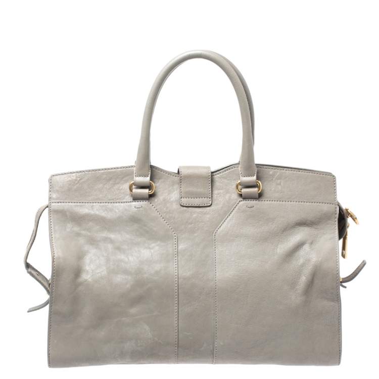 Pre Owned Saint Laurent Taupe Leather Medium Cabas Chyc Tote