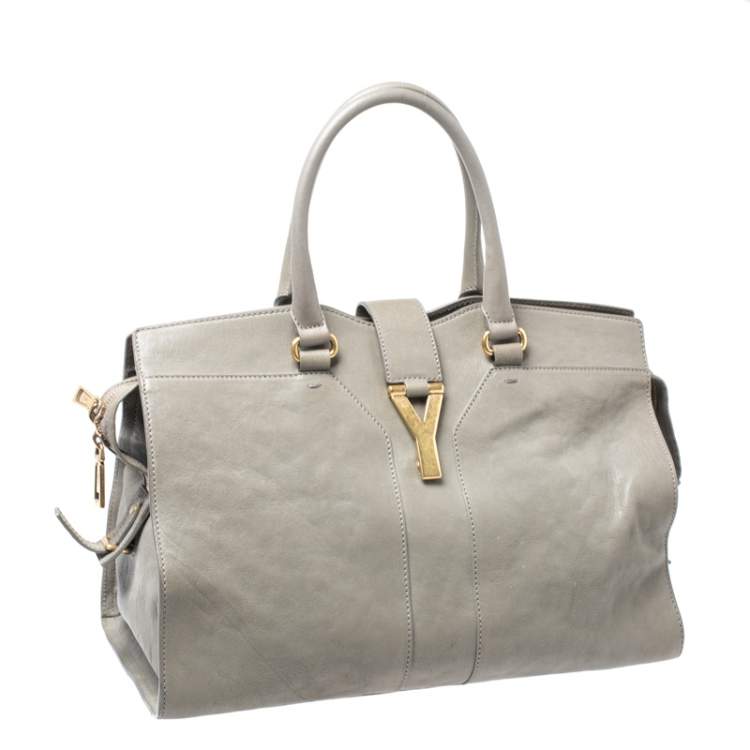 Pre Owned Saint Laurent Taupe Leather Medium Cabas Chyc Tote
