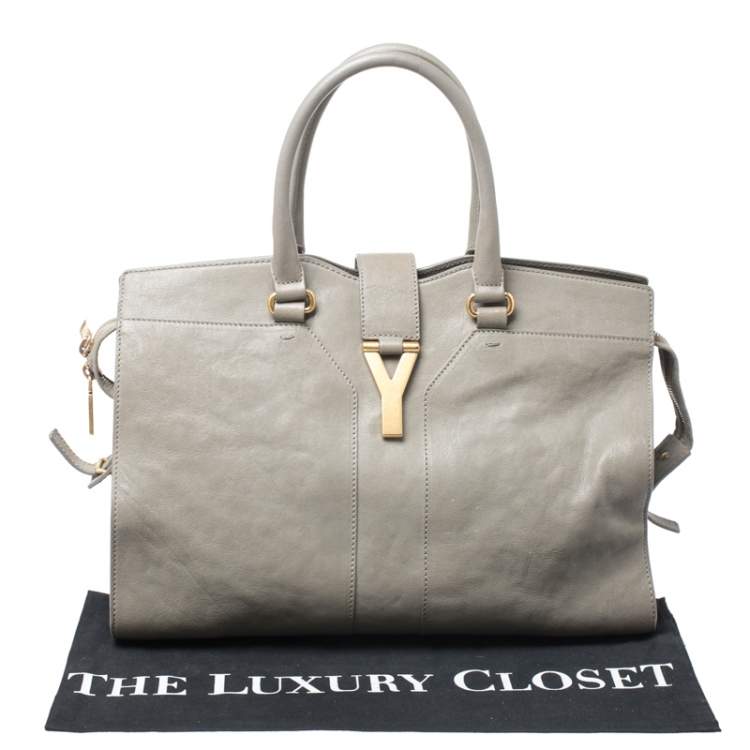 Pre Owned Saint Laurent Taupe Leather Medium Cabas Chyc Tote