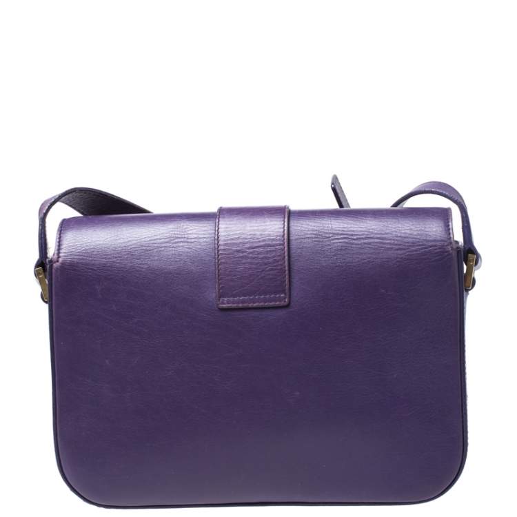 Pre Owned Saint Laurent Paris Purple Leather Ligne Y Charm Crossbody Bag 