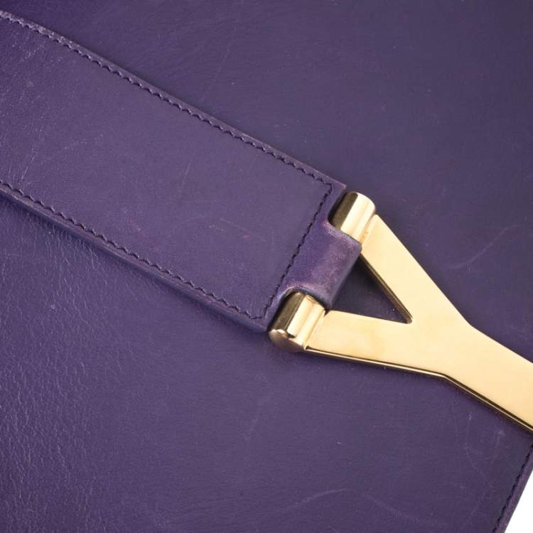 Pre Owned Saint Laurent Paris Purple Leather Ligne Y Charm Crossbody Bag 